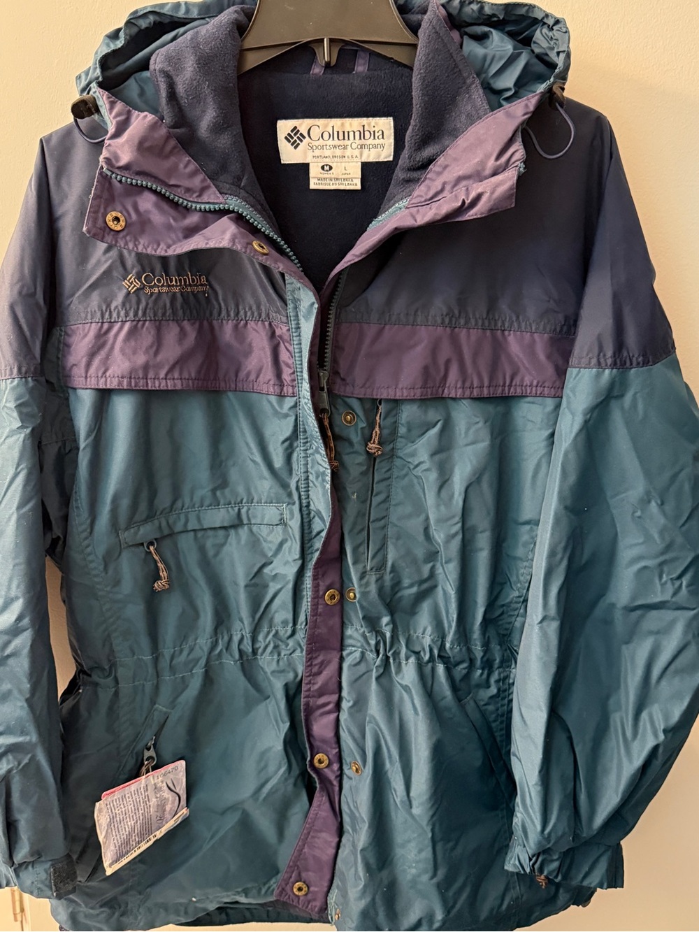 Columbia Women's Teal & Navy Hooded Ski Jacket vintage w zip out liner